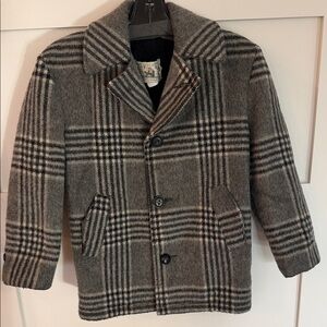 Vintage Pacific Trail Kids Wool Plaid Pea Coat - Gray and Black